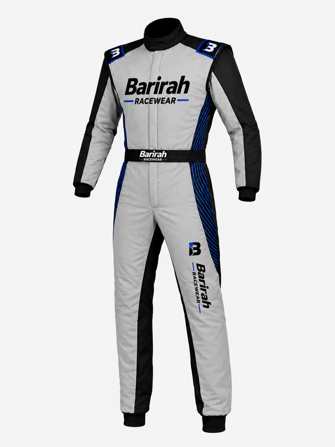 Barirah Racewear Premium Racing Suit – Professional Karting & Motorsport Driving Overall | Lightweight Performance Auto Racing Suit | Grey/Black/Blue