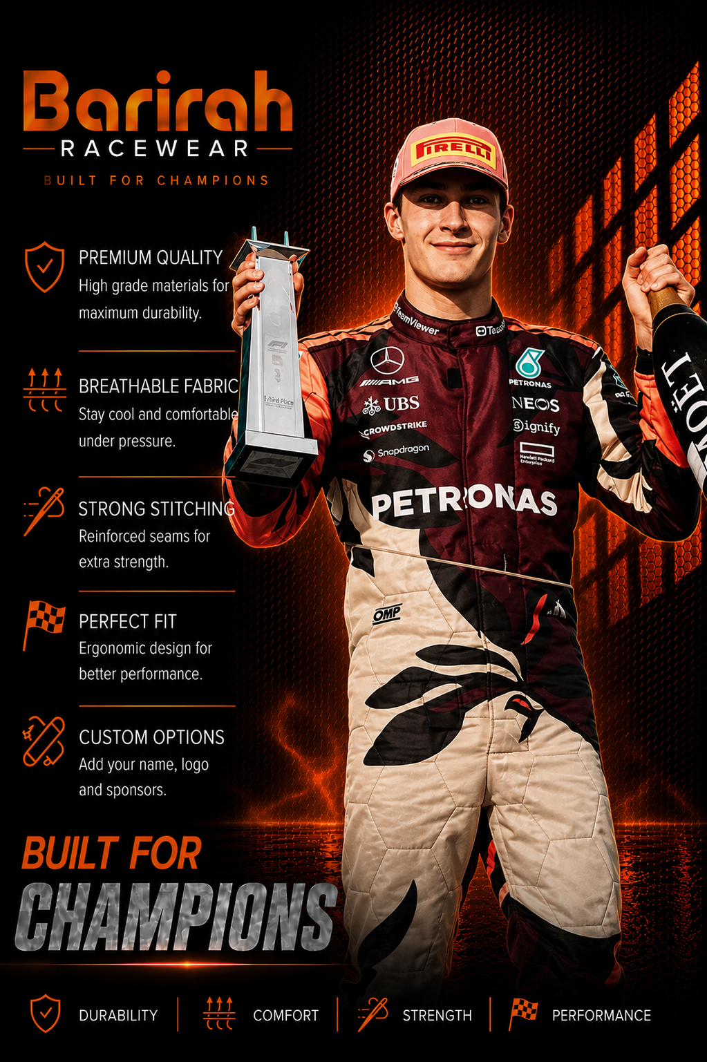 2025 George Russell Mercedes AMG Petronas F1 Race Suit