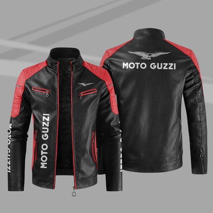 Moto Guzzi Men's Leather Motorcycle Jacket | Premium Biker Riding Jacket | Protective Racing Style Moto Jacket | Black & Red