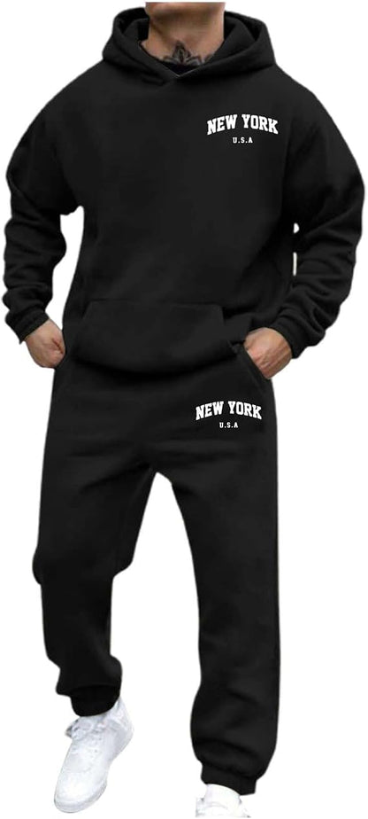 Men's New York USA Hoodie & Jogger Sweatpants Set – Casual Pullover Hooded Tracksuit 2-Piece Outfit