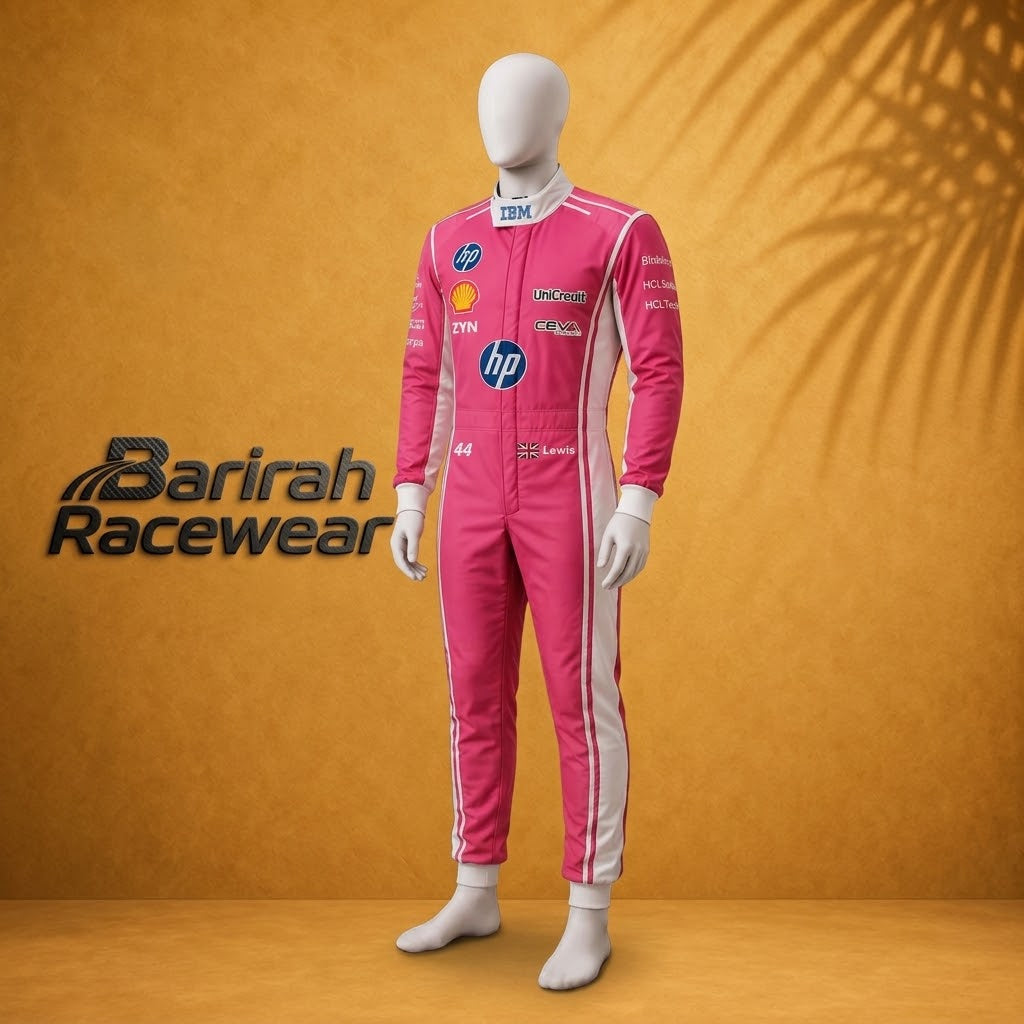 Custom pink F1-inspired racing suit