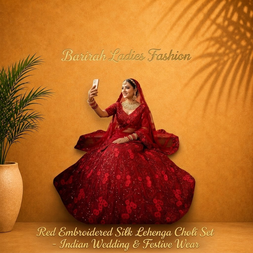 Elegant Red Silk Lehenga Choli Set.