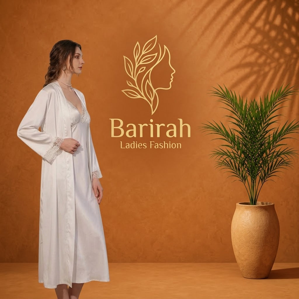 Elegant satin lace nightgown and robe set designed for a romantic and luxurious look.