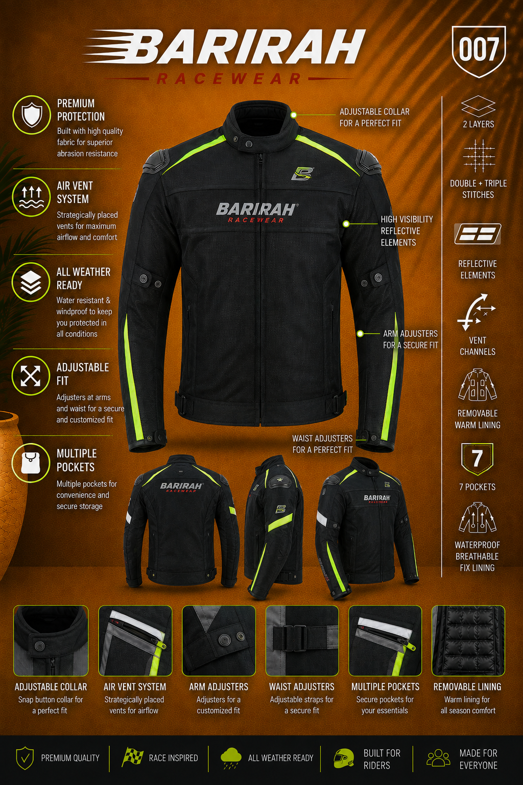 Men’s Premium Summer 4 Pockets Waterproof Motorcycle