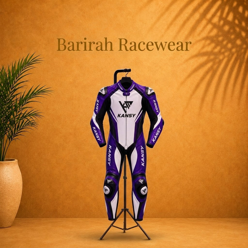 Stylish Purple And White Leather Motorcycle Racing Suit