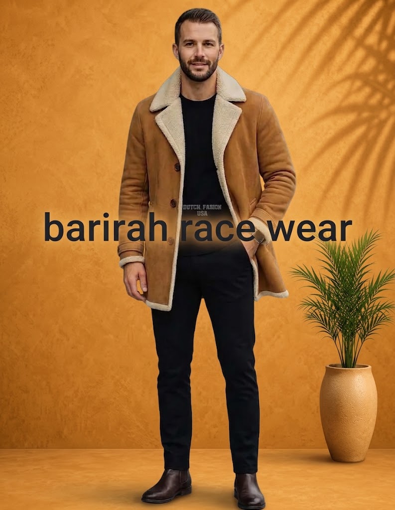 Stylish men’s tan shearling leather jacket
