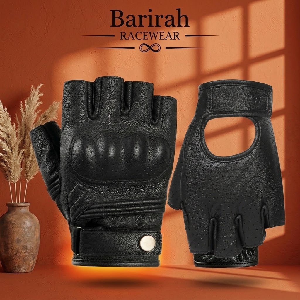 Men’s Half-Finger Leather Motorcycle Gloves | Barirah Racewear
