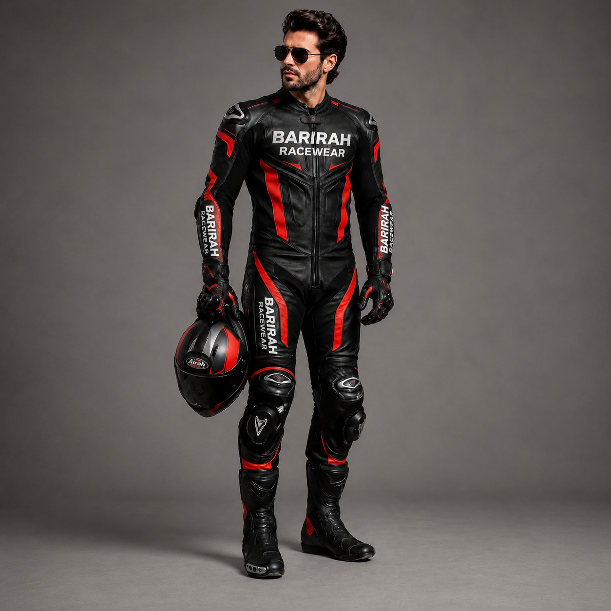 Barirah Racewear Black & Red One-Piece Motorcycle Racing Leather Suit