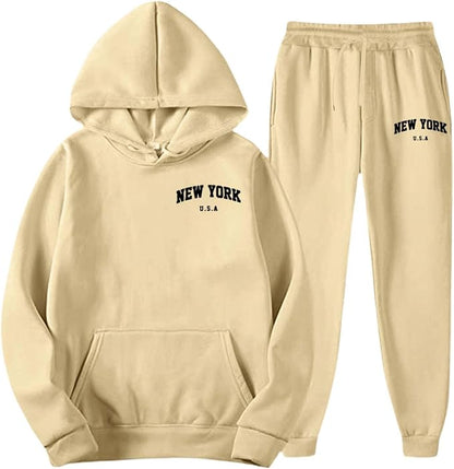 Men's New York Hoodie & Jogger Tracksuit Set – Casual Fleece Pullover Sweatshirt and Sweatpants 2-Piece Outfit