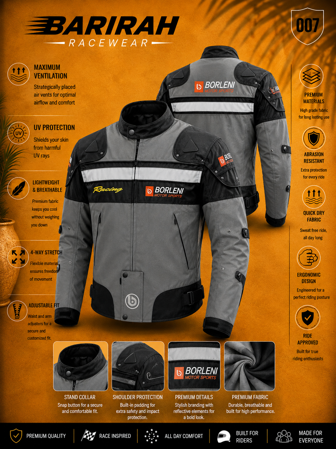 Men’s 600D Cordura Motorcycle Jacket - Armored Riding Jacket