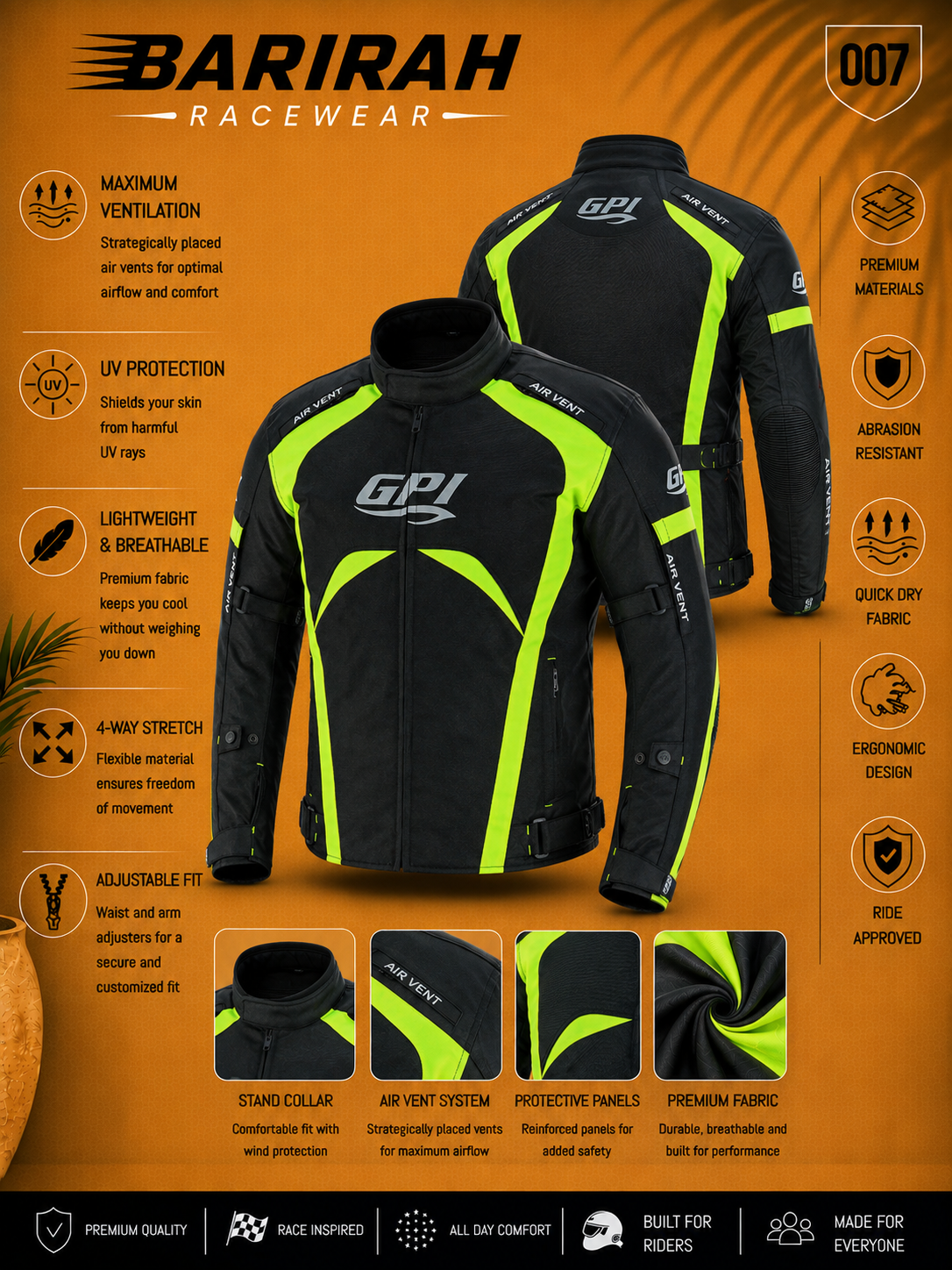 Men’s All-Season 4 Pockets Waterproof Premium - Fluorescent/Black
