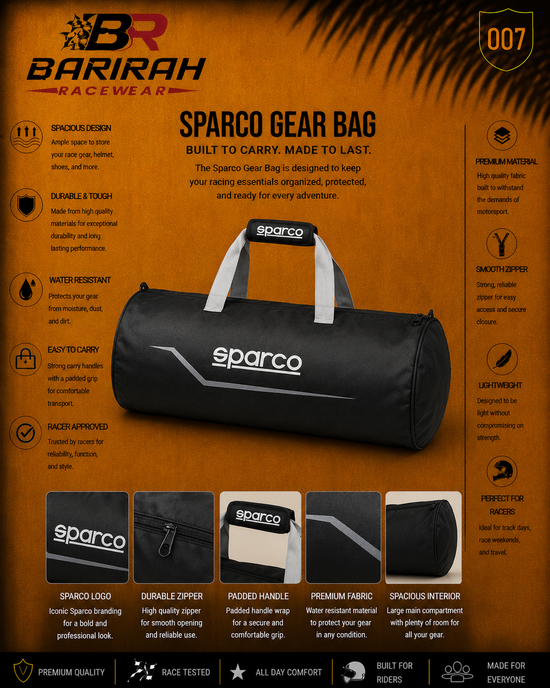 Sparco Duffle Bag Heavy Duty Racing Gear Bag for Motorsports Karting