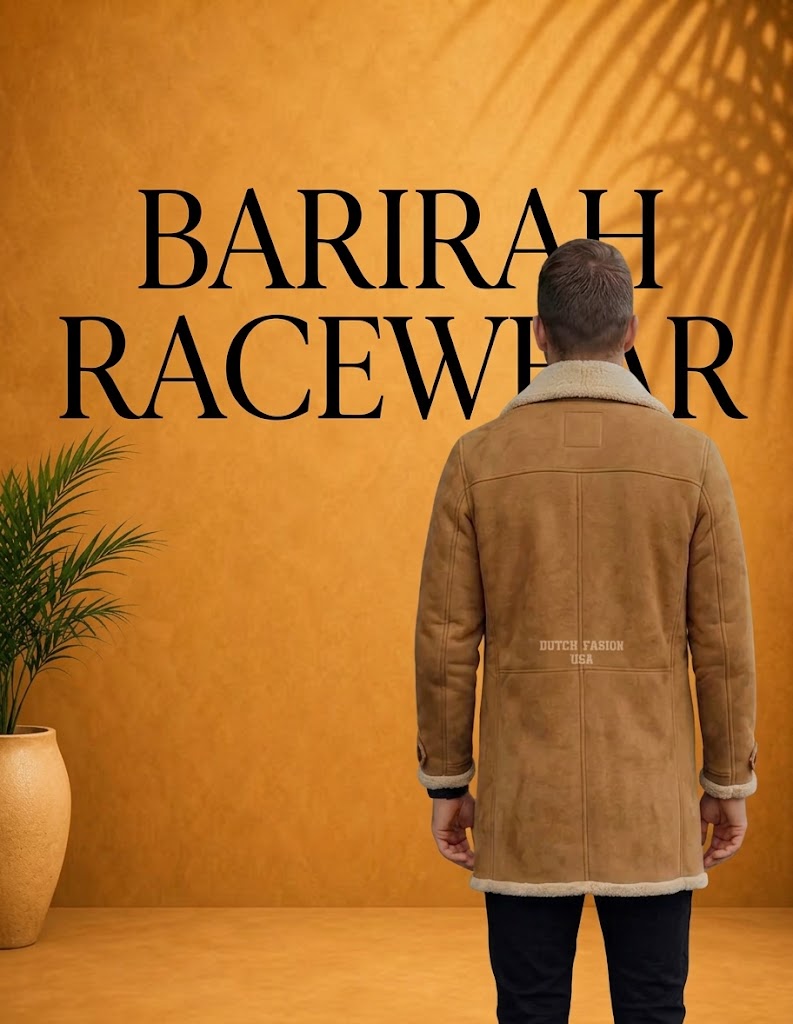 Stylish men’s tan shearling leather jacket