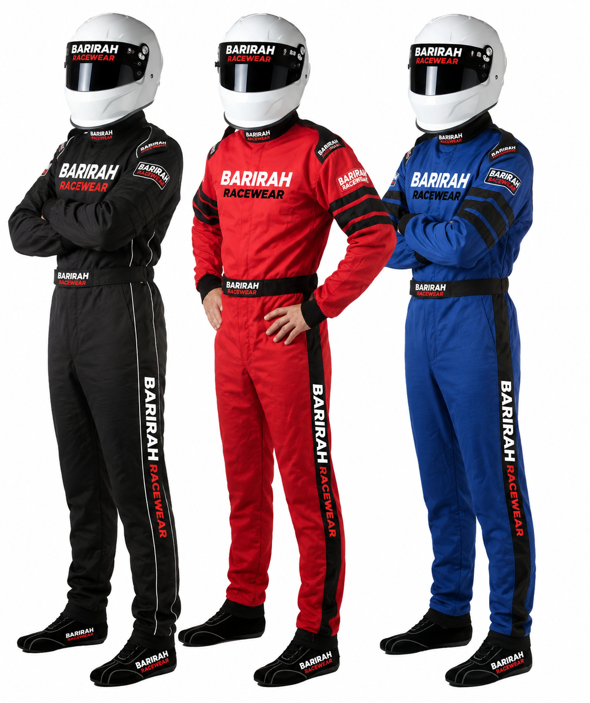 Barirah Racewear Professional Motorsport Racing Suits – Black, Red & Blue Karting Racewear