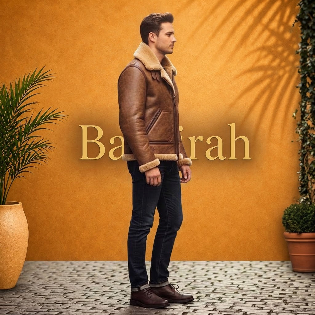 Classic men’s B3 bomber jacket featuring a genuine sheepskin leather exterior