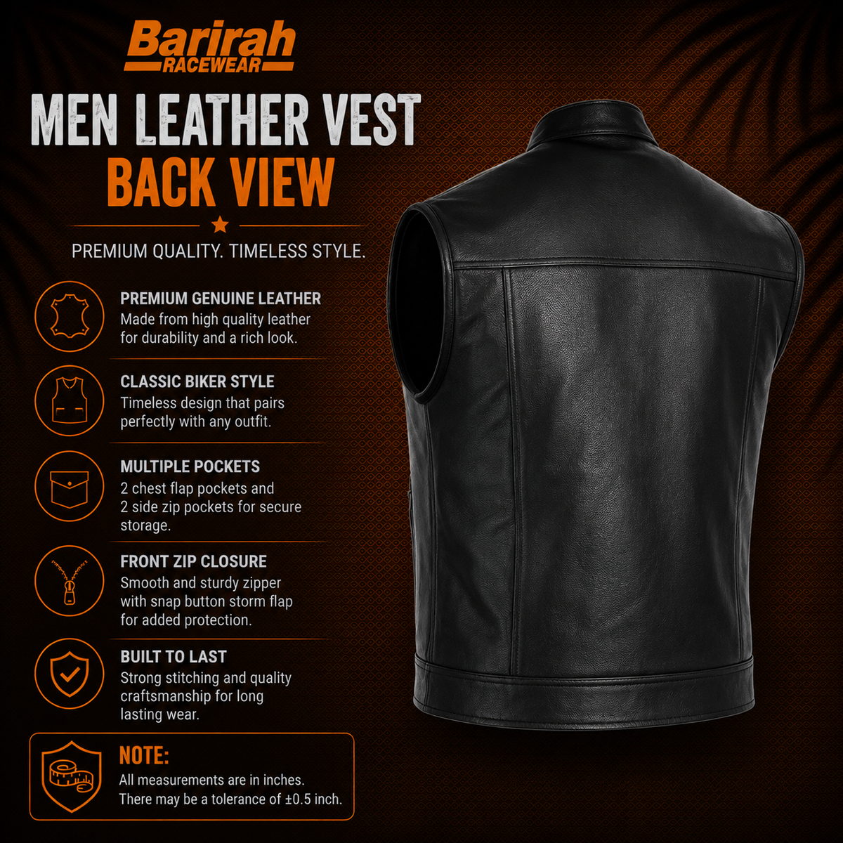 Barirah Racewear Men’s Genuine Cowhide Leather Biker Jacket Waistcoat