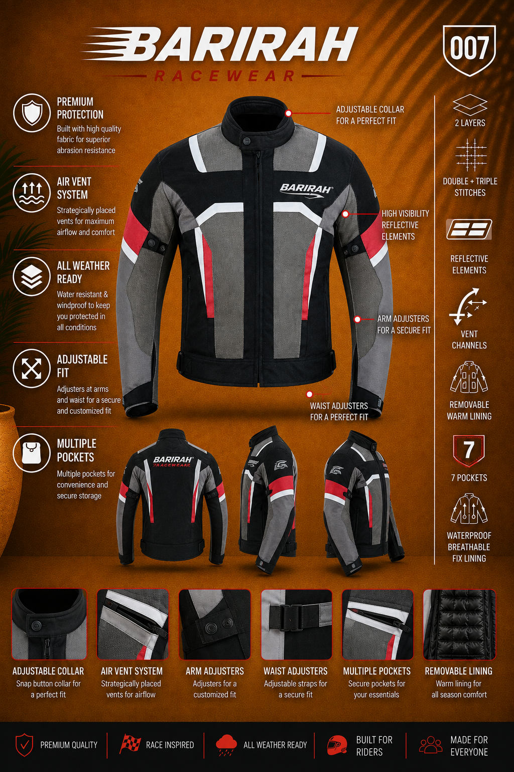 Men’s Premium Summer 4 Pockets Waterproof Motorcycle