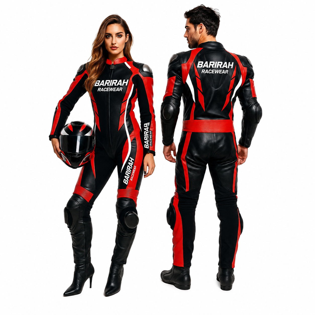 Barirah Racewear Black & Red One-Piece Motorcycle Racing Leather Suit – Men & Women