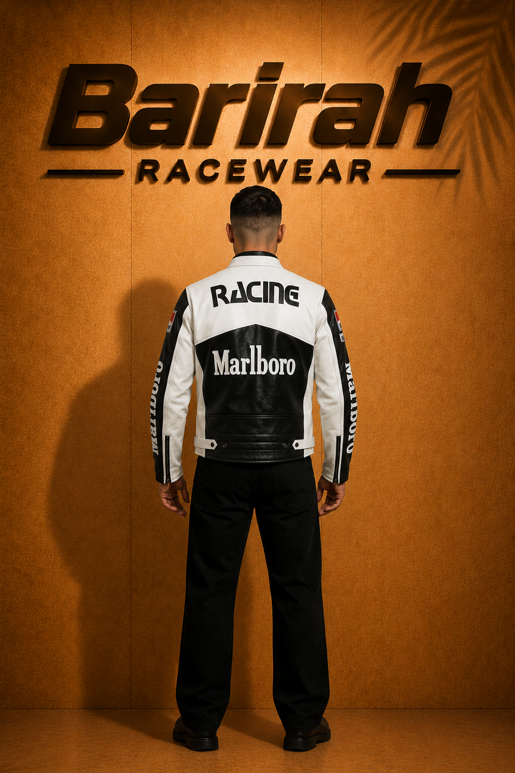 Marlboro White & Black Leather Biker Jacket