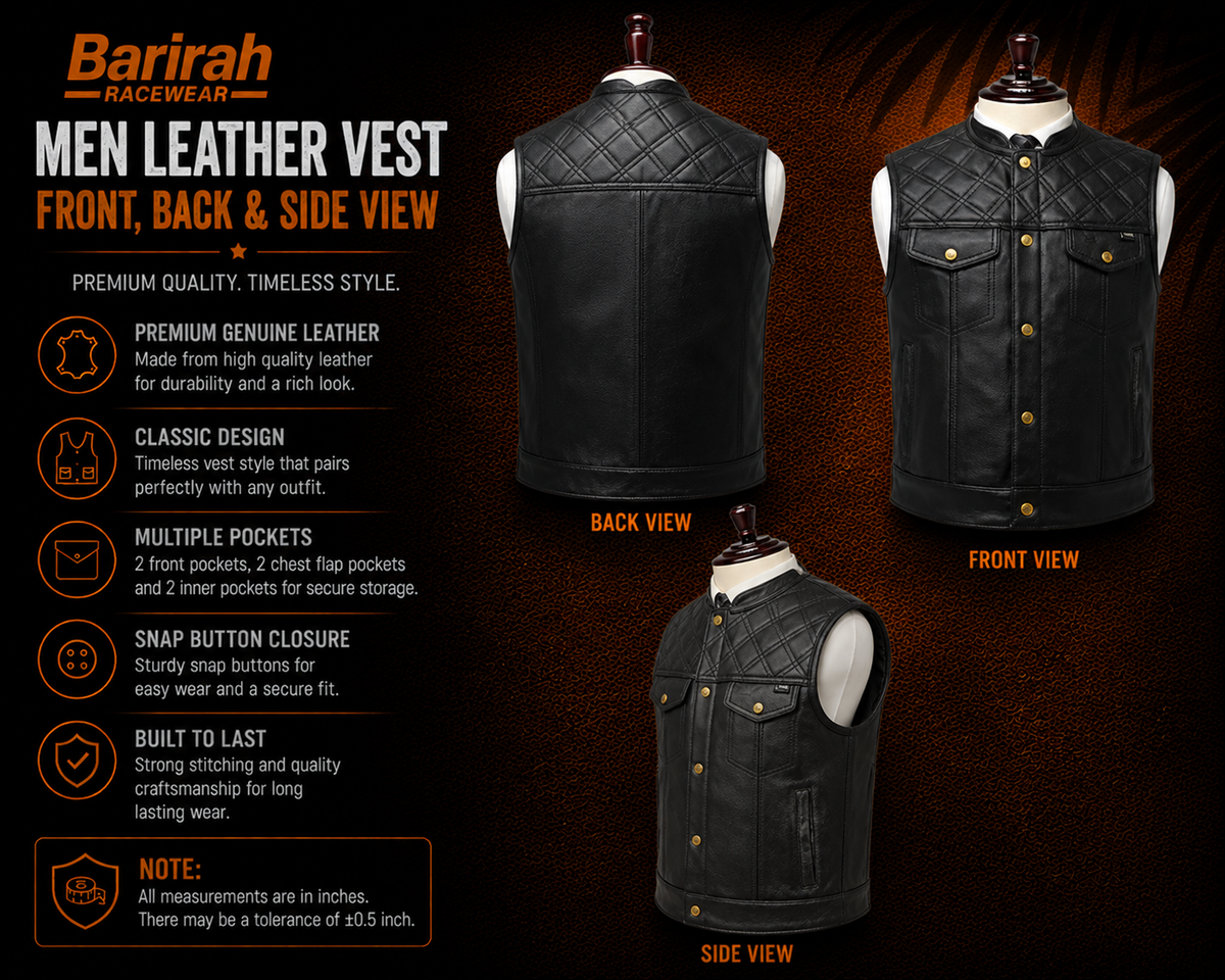Barirah Racewear Men’s Club Style Diamond Stitch Leather Waistcoat