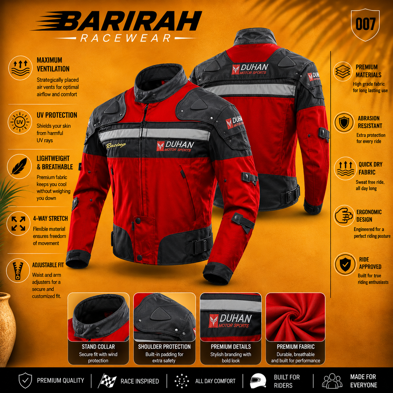 Men’s 600D Cordura Motorcycle Jacket - Armored Riding Jacket