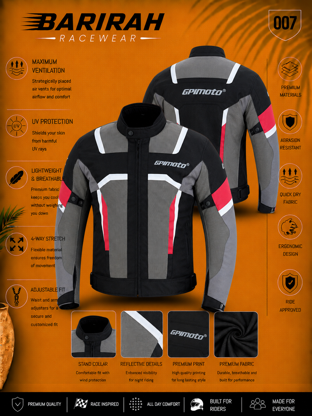 Men’s Premium Summer 4 Pockets Waterproof Motorcycle