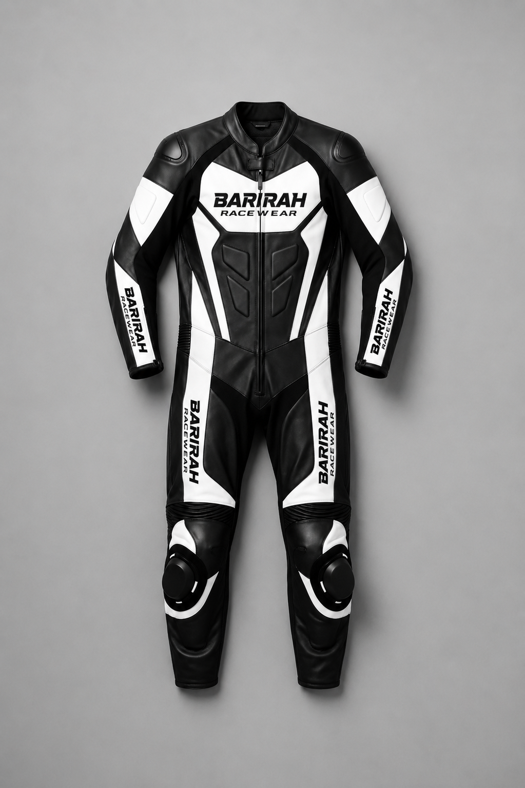 Barirah Racewear Black & White One-Piece MotorBike Racing Leather Suit