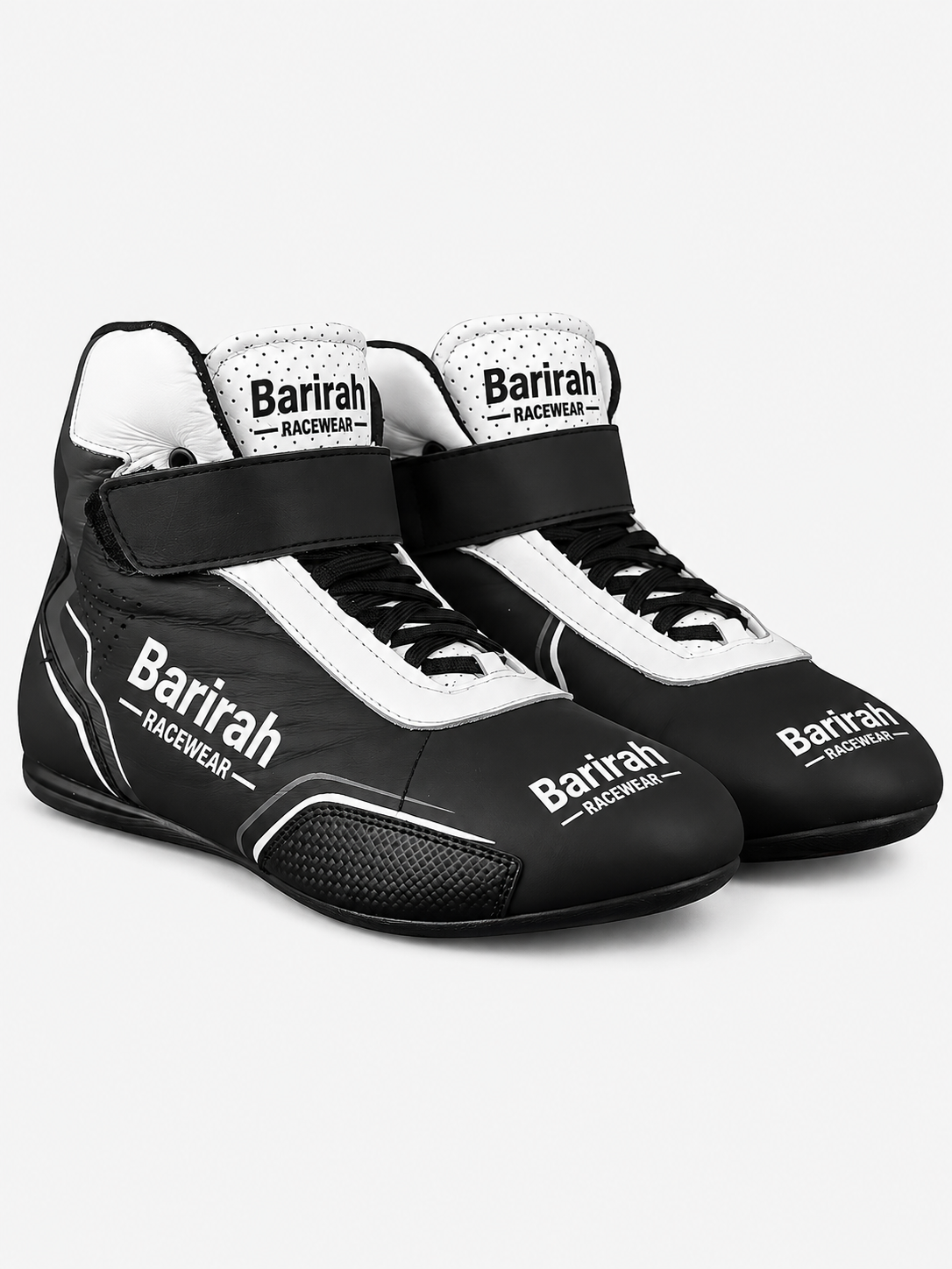 Barirah Racewear Premium Karting Racing Shoes – Professional Motorsport Driving Boots | Lightweight High-Grip Racing Footwear | Black/White