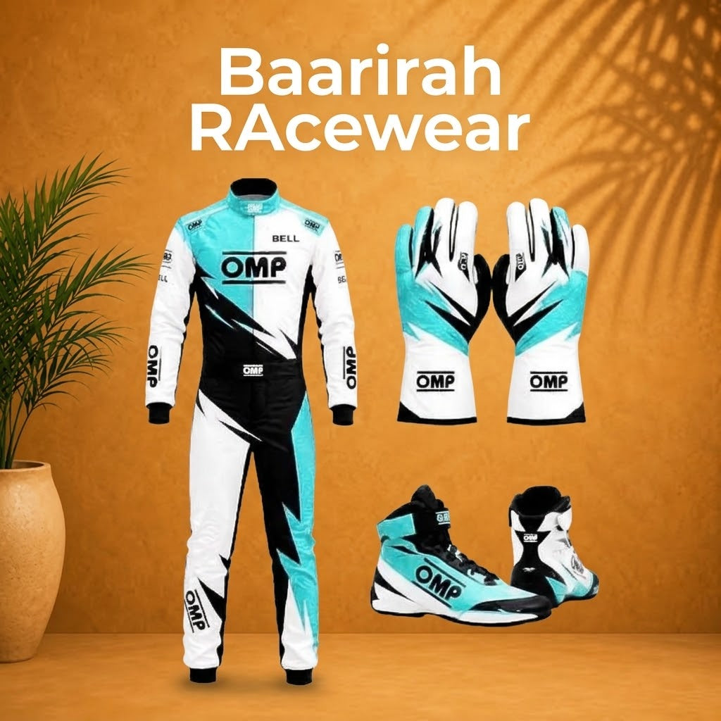 Custom Go-Kart Racing Suit Package | Cyan, White & Black Racewear Set | Barirah Racewear