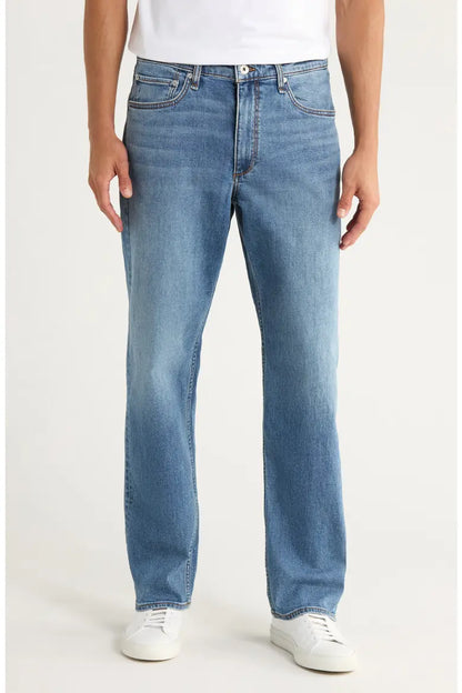 Men's Relaxed Fit Light Blue Washed Denim Jeans | Classic Cotton Straight Leg Casual Jeans | Mid-Rise Everyday 5-Pocket Pants
