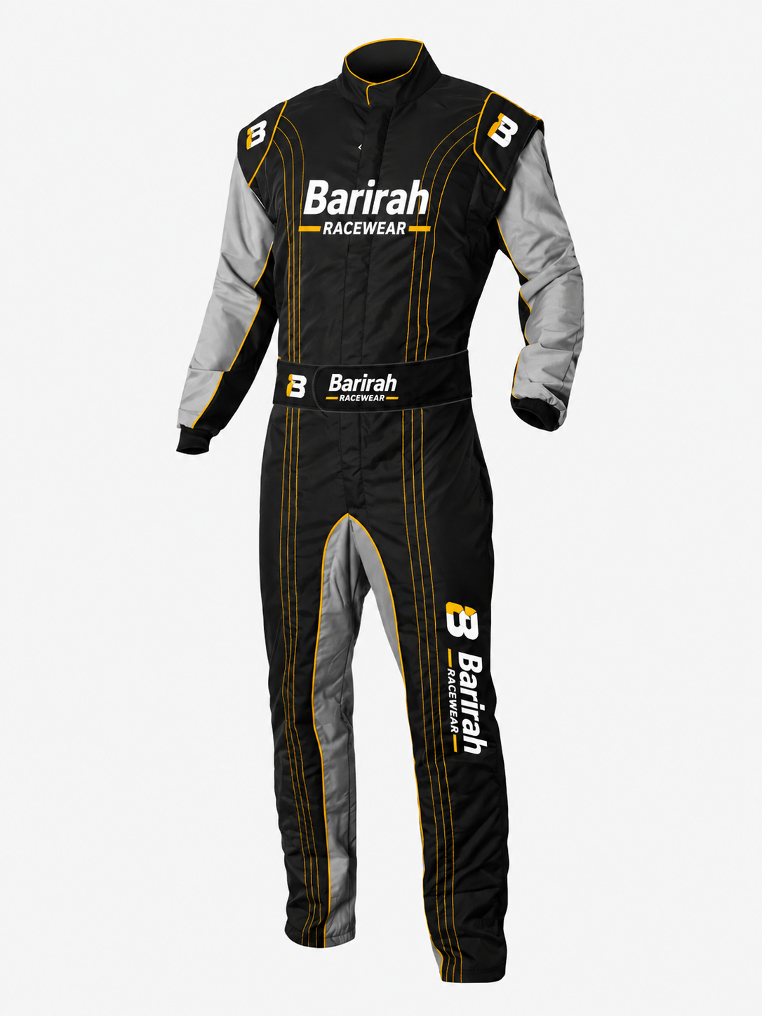 Barirah Racewear Premium Racing Suit  Professional Karting & Motorsport Driving Suit | Lightweight Performance Racing Overall | Black/Grey/Yellow