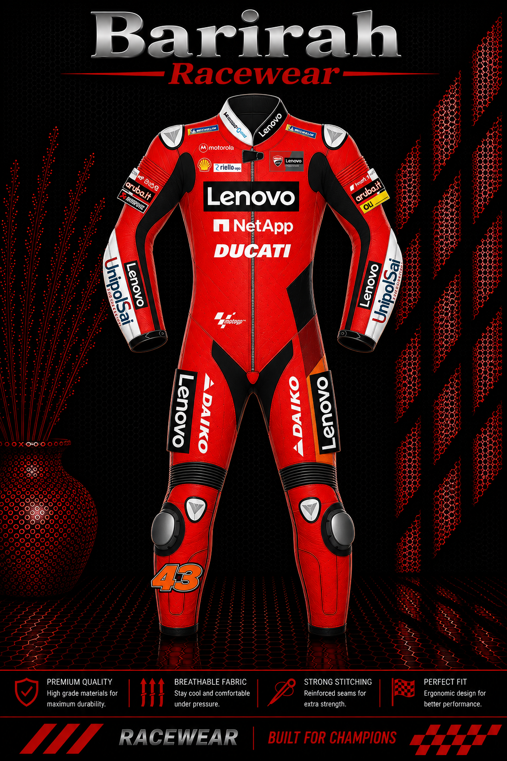 2021 Jack Miller Ducati Lenovo MotoGP Leather Racing Suit