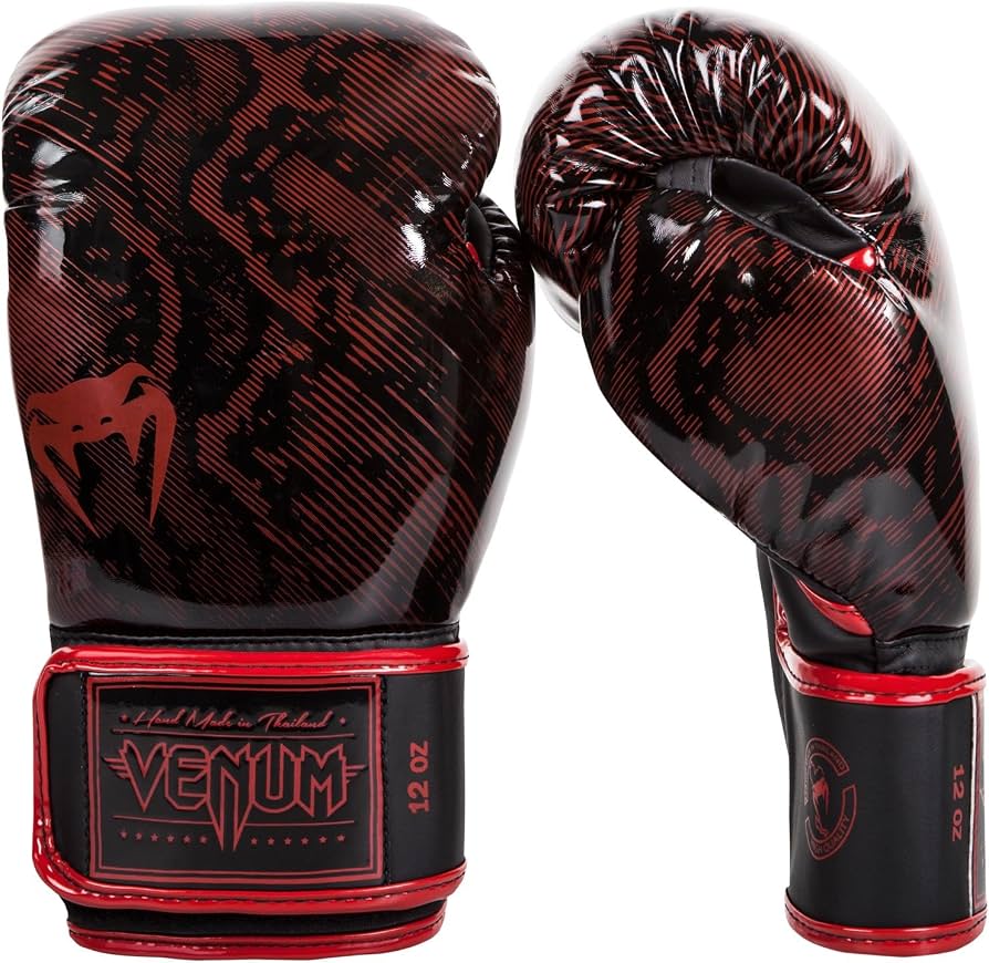 Venum Snake Skin Boxing Gloves | Premium PU Leather Training & Sparring Gloves | Professional Wrist Support Gloves for Boxing, MMA, Muay Thai & Kickboxing | Black & Red