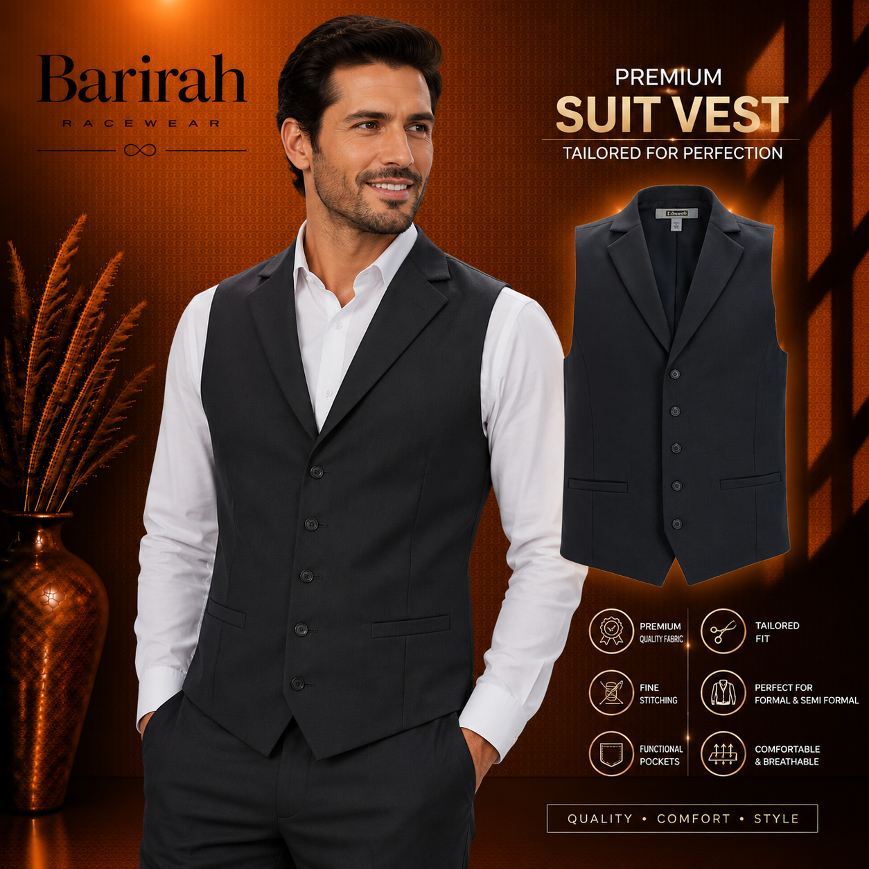 Edwards Men's Dress Lapel Vest-Barirah Racewear