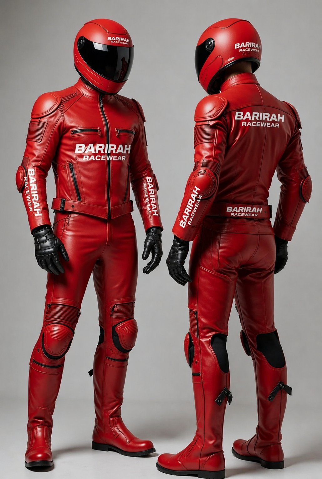 Barirah Racewear Red Two-Piece Motorcycle Racing Leather Suit with Protective Armor