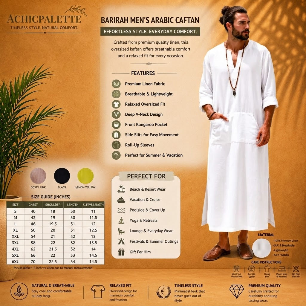 Elegant Men’s Black Linen Caftan