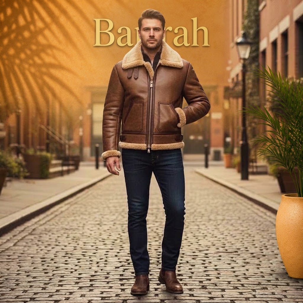 Classic men’s B3 bomber jacket featuring a genuine sheepskin leather exterior