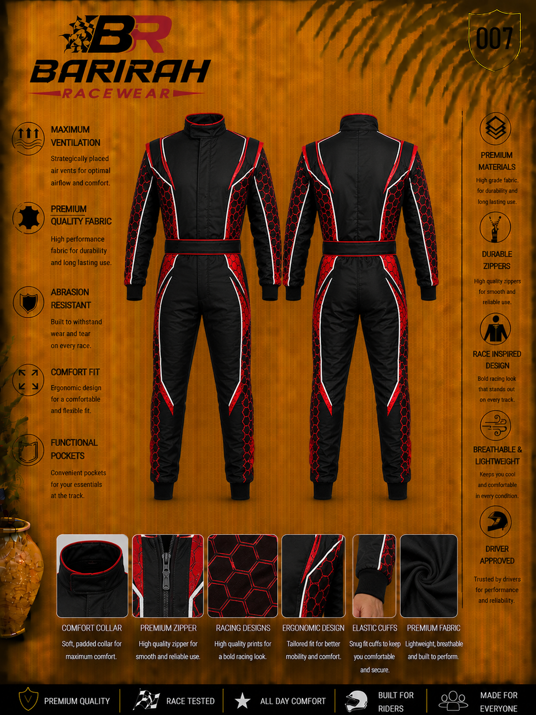 Barirah Racewear Go-Kart Racing Suit custom designed kids and adults