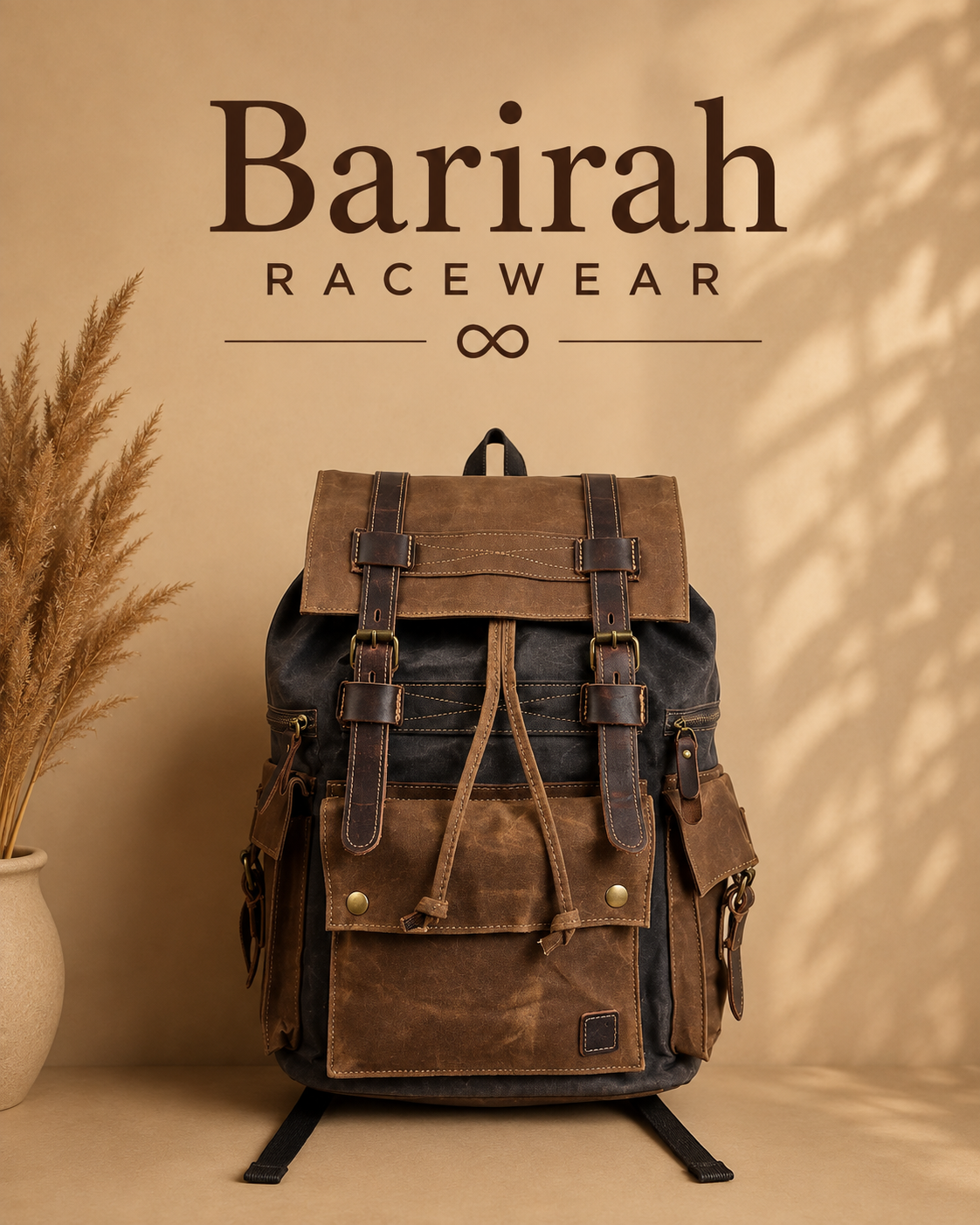 Barirah Racewear Vintage Canvas & Leather Utility Backpack – Brown & Black