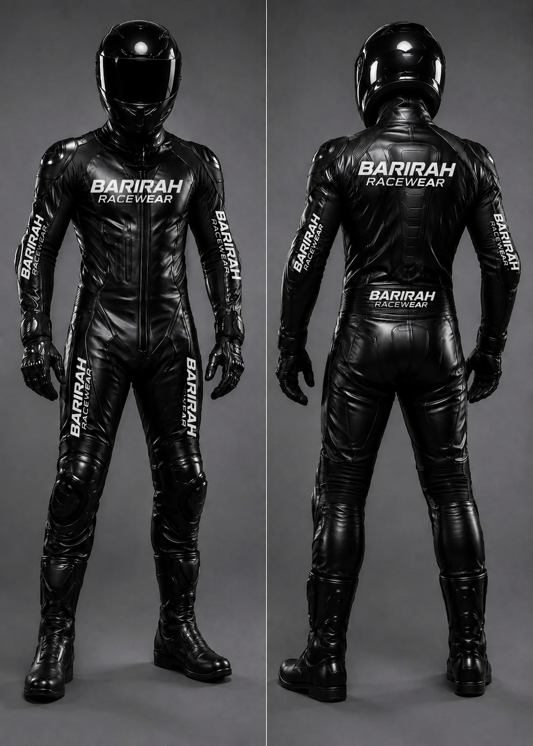 All-Black One-Piece Motorbike Racing Leather Suit