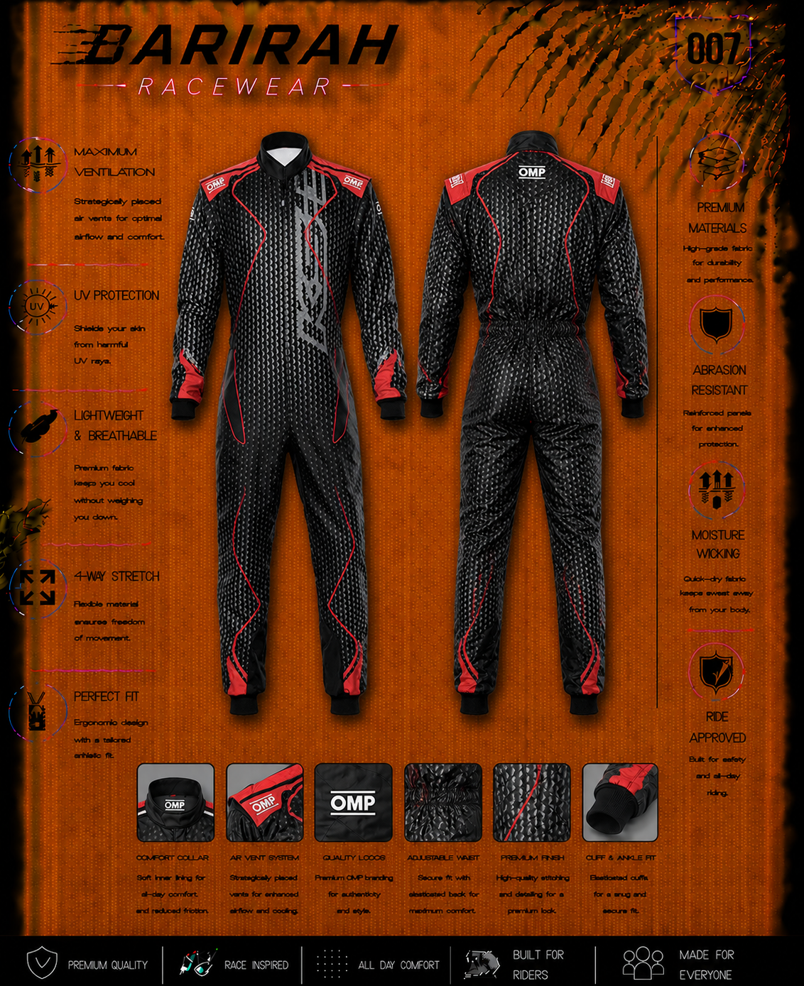 OMP Style Golden &amp; Black Go Kart Race Suit - Level 2 Karting