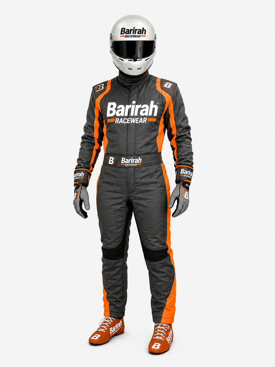 Barirah Racewear Premium Racing Suit – Professional Karting & Motorsport Driving Suit | Lightweight Performance Racing Overall | Grey/Orange