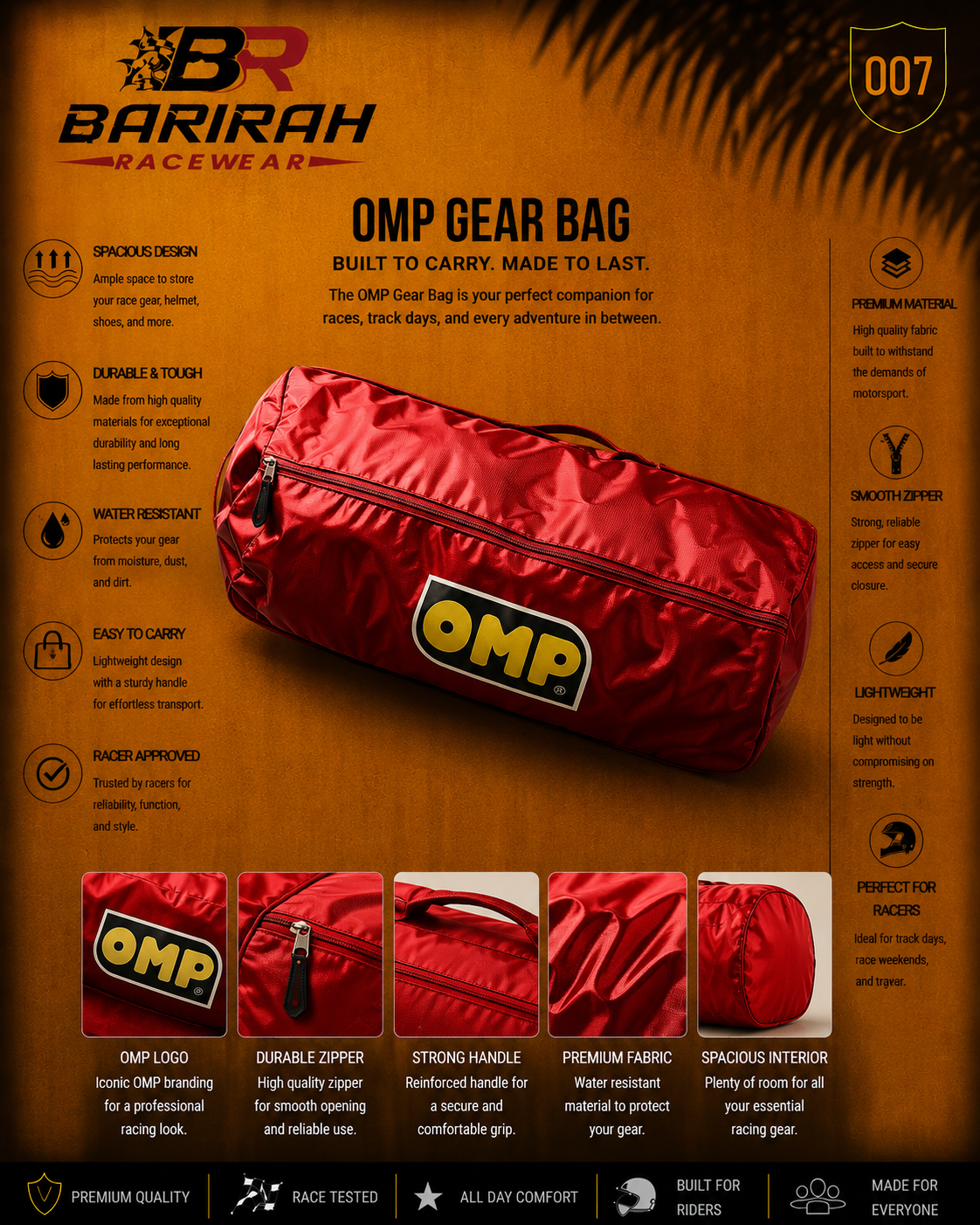 OMP Duffle Bag Heavy Duty Racing Gear Bag for Motorsports Karting