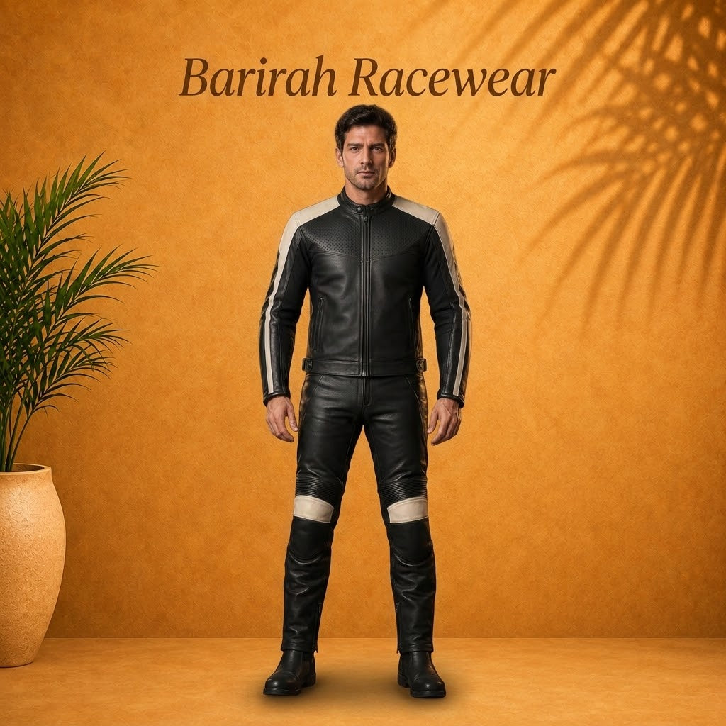 Premium Ivory Cowhide Leather Motorcycle Gear Set,