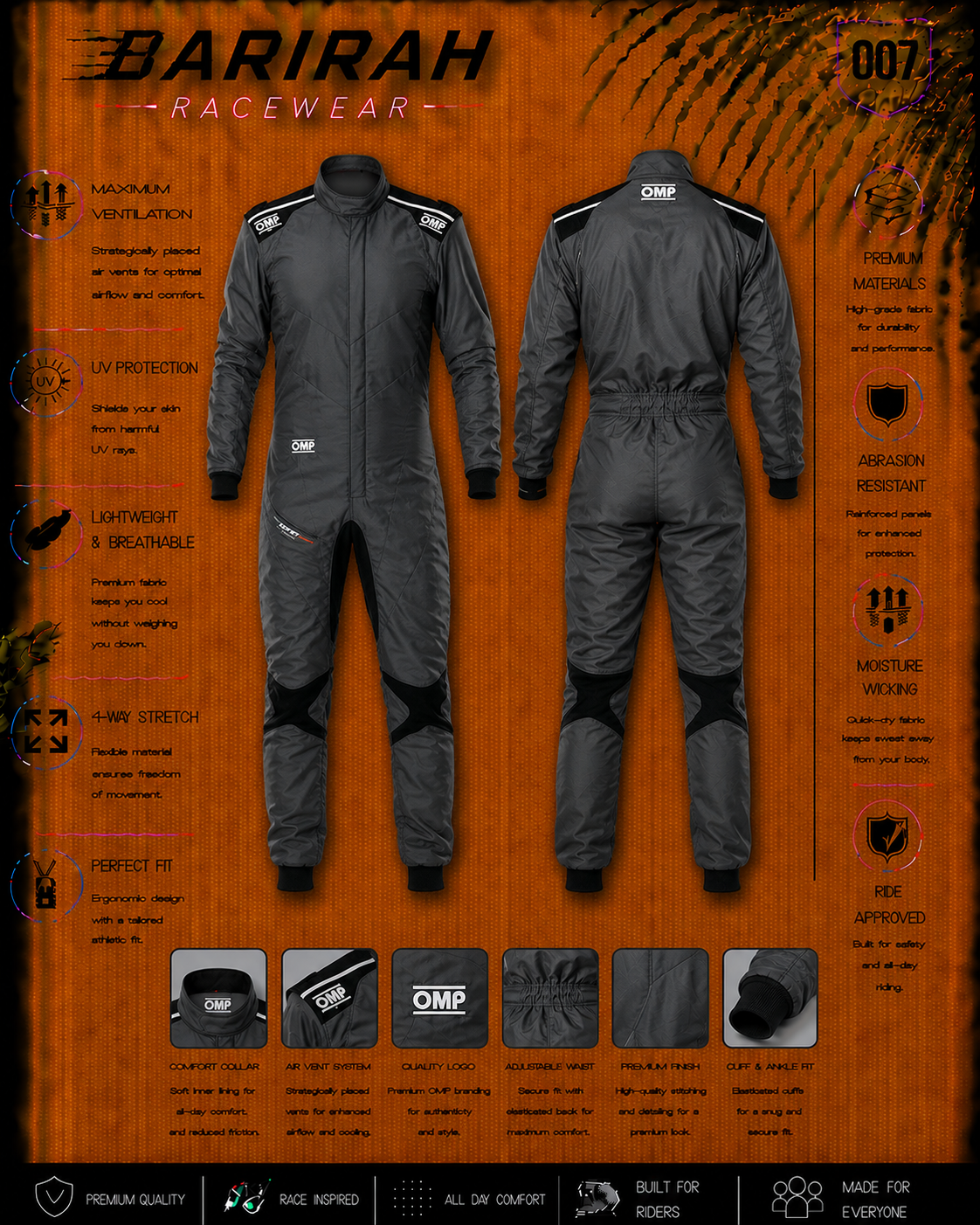 OMP Style Go-Kart Racing Suit Digital Printed Custom Designed