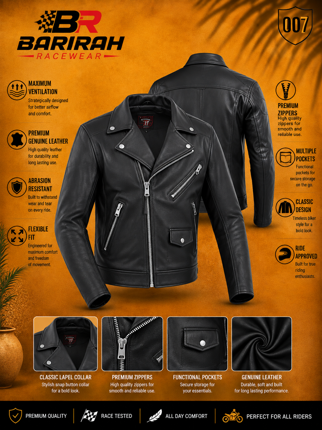 Men’s Black Leather Motorcycle Jacket - Cowhide Asymmetrical