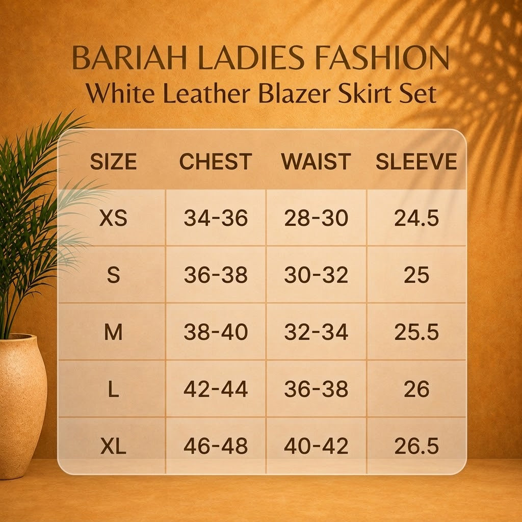 Elegant Women’s White Leather Blazer Skirt Set.