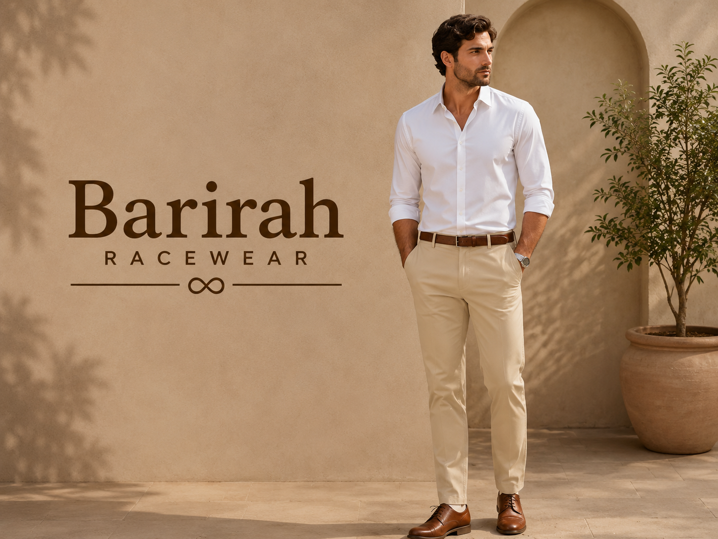 Barirah Racewear Men’s Classic Slim-Fit Chino Trousers  Cream Beige