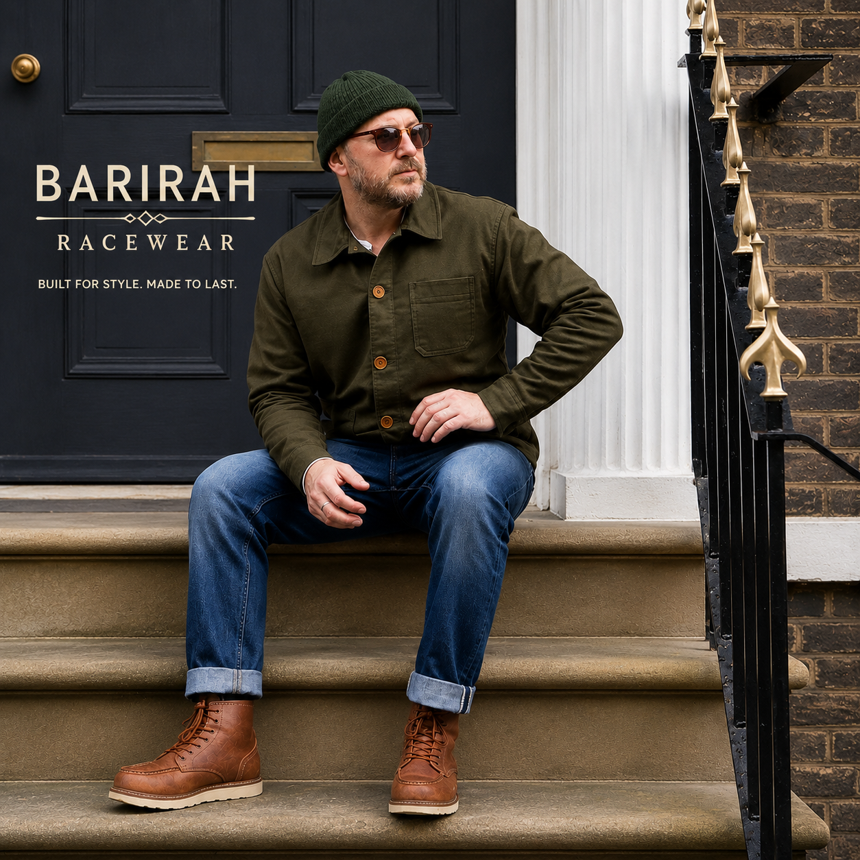 Barirah Racewear Men’s Black Utility Chore Jacket – Button-Up Workwear Coat with Multi-Pockets