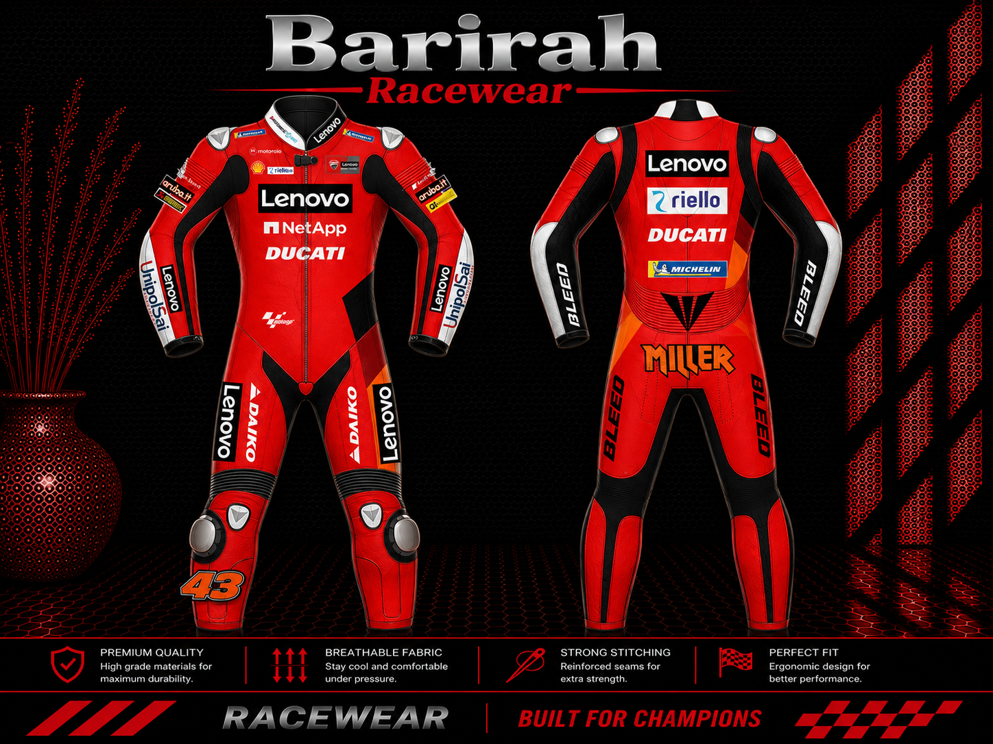 2021 Jack Miller Ducati Lenovo MotoGP Leather Racing Suit